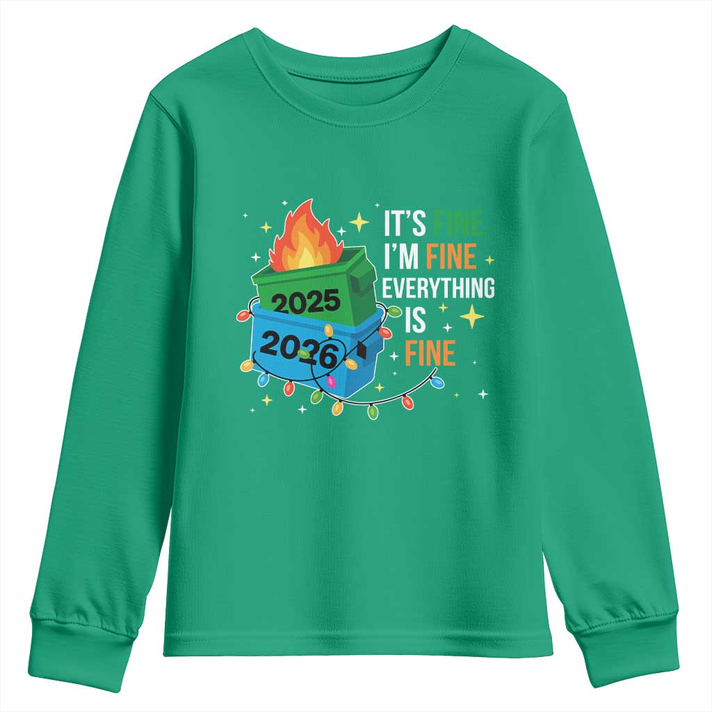 Dumpster Fire Christmas Youth Sweatshirt Funny It's Fine I'm Fine Everything Is Fine - Wonder Print Shop