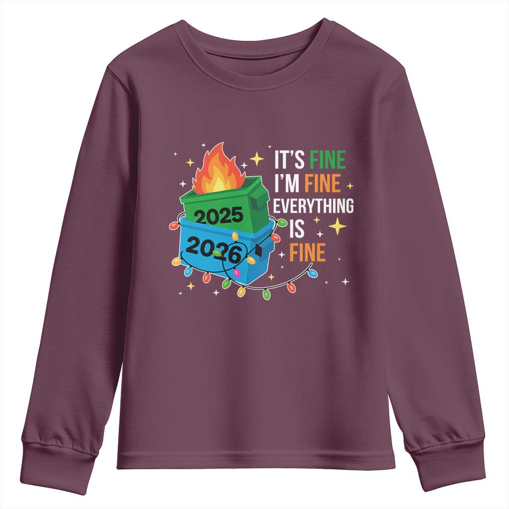 Dumpster Fire Christmas Youth Sweatshirt Funny It's Fine I'm Fine Everything Is Fine - Wonder Print Shop