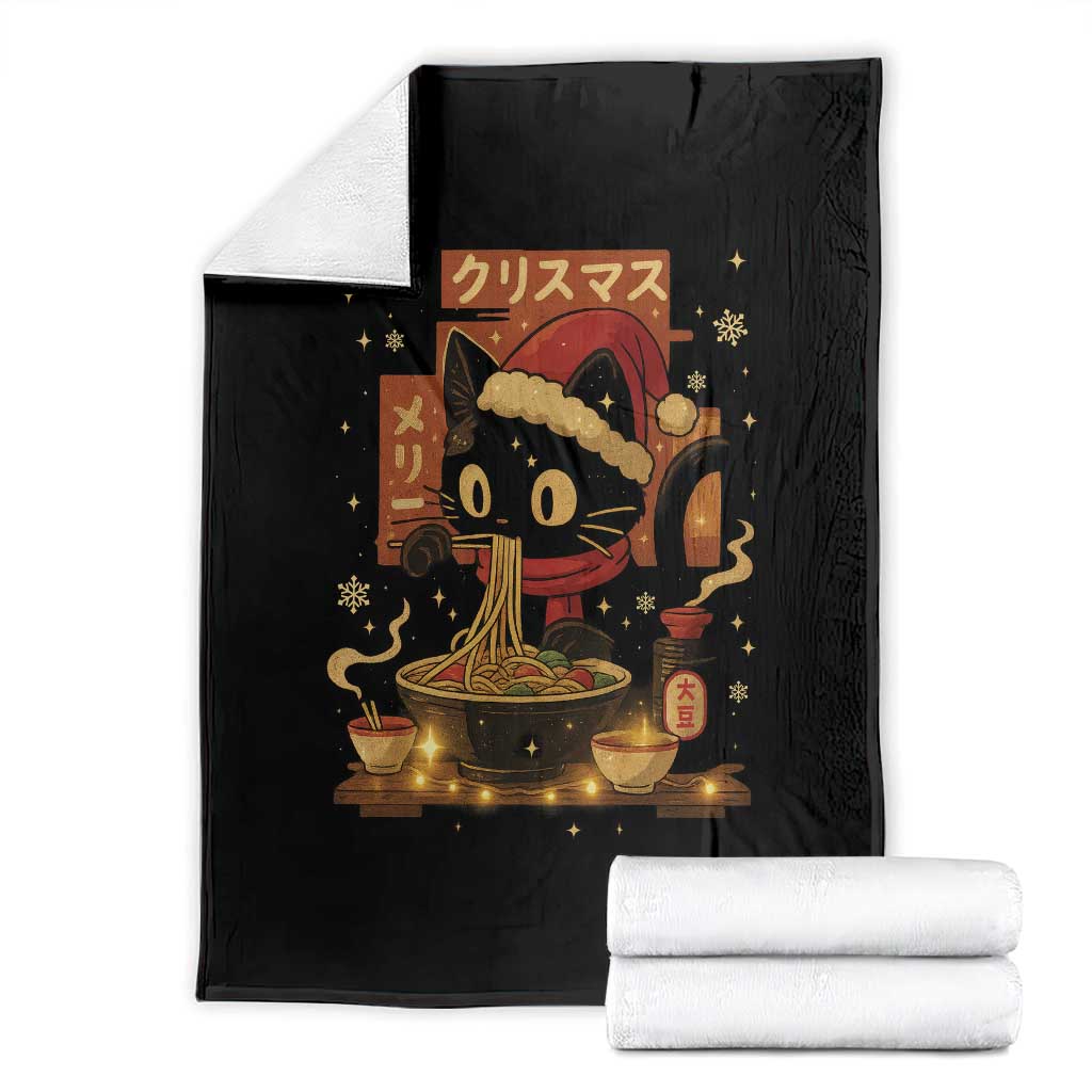 Funny Christmas Cat Ramen Throw Blanket Xmas Japanese Kawaii Anime Cat - Wonder Print Shop