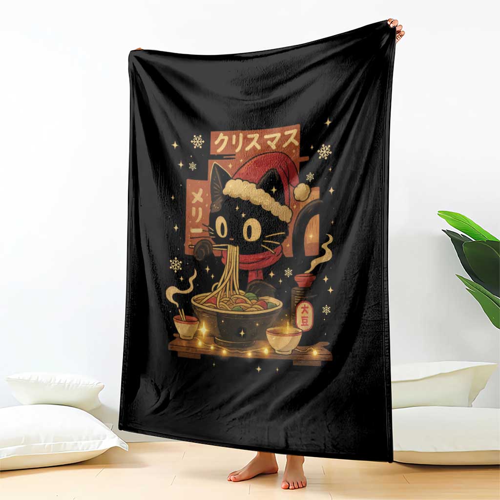 Funny Christmas Cat Ramen Throw Blanket Xmas Japanese Kawaii Anime Cat - Wonder Print Shop