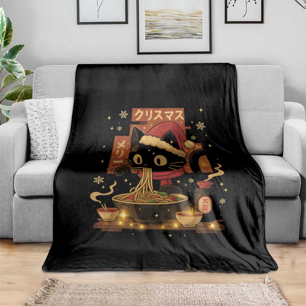 Funny Christmas Cat Ramen Throw Blanket Xmas Japanese Kawaii Anime Cat - Wonder Print Shop