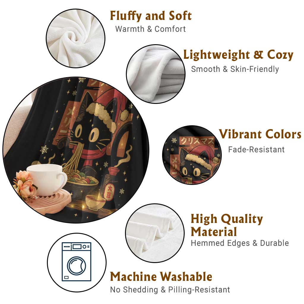 Funny Christmas Cat Ramen Throw Blanket Xmas Japanese Kawaii Anime Cat - Wonder Print Shop