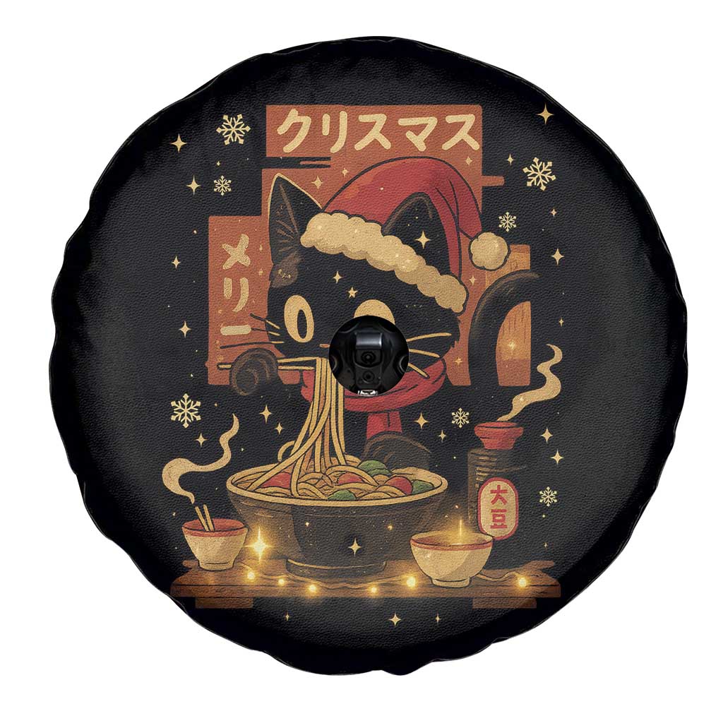 Funny Christmas Cat Ramen Spare Tire Cover Xmas Japanese Kawaii Anime Cat - Wonder Print Shop