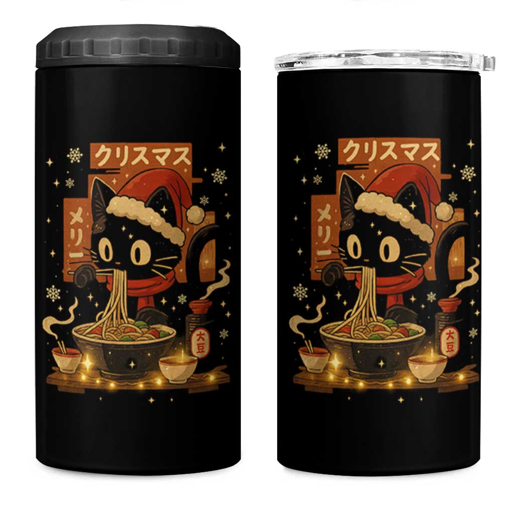 Funny Christmas Cat Ramen 4 in 1 Can Cooler Tumbler Xmas Japanese Kawaii Anime Cat - Wonder Print Shop
