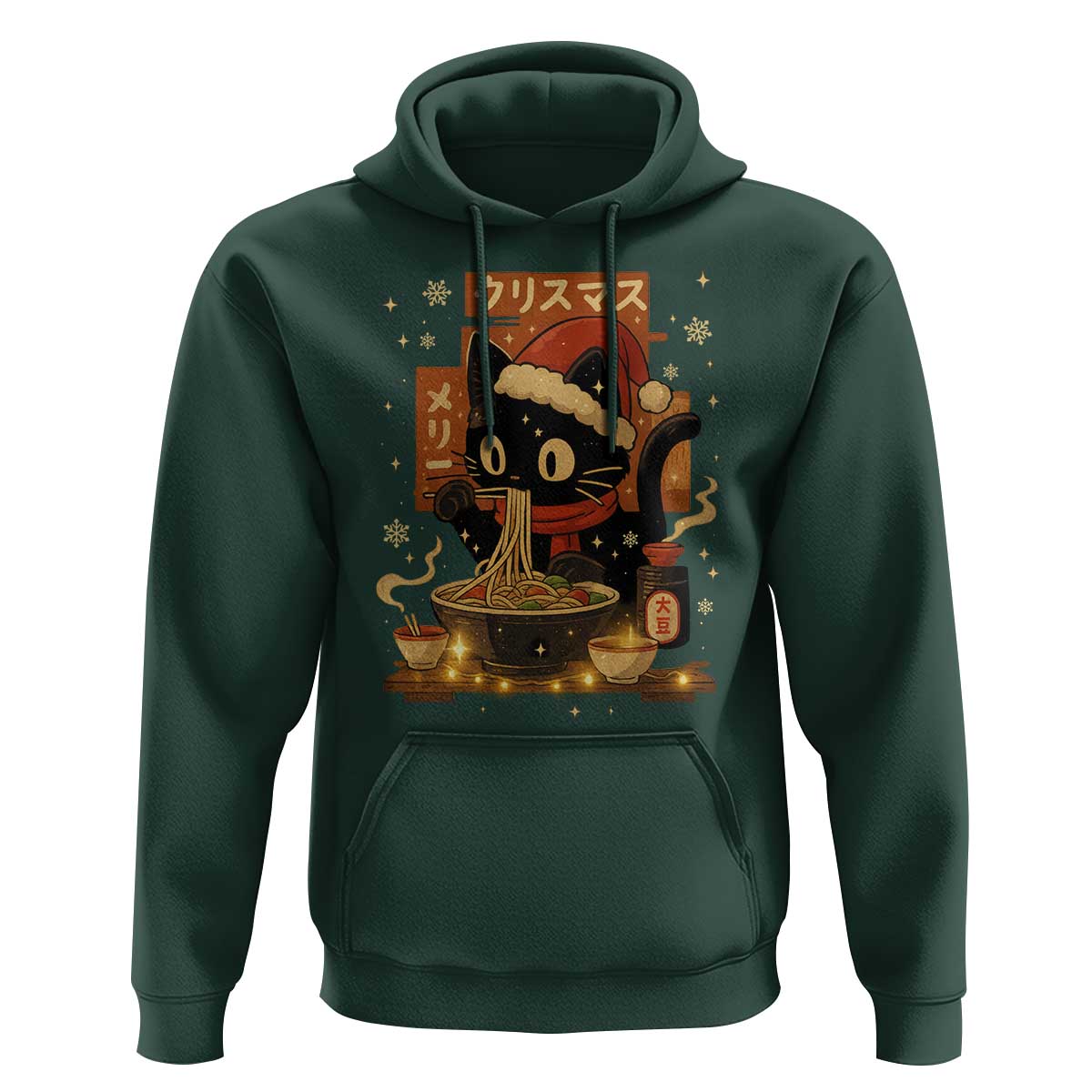 Funny Christmas Cat Ramen Hoodie Xmas Japanese Kawaii Anime Cat - Wonder Print Shop