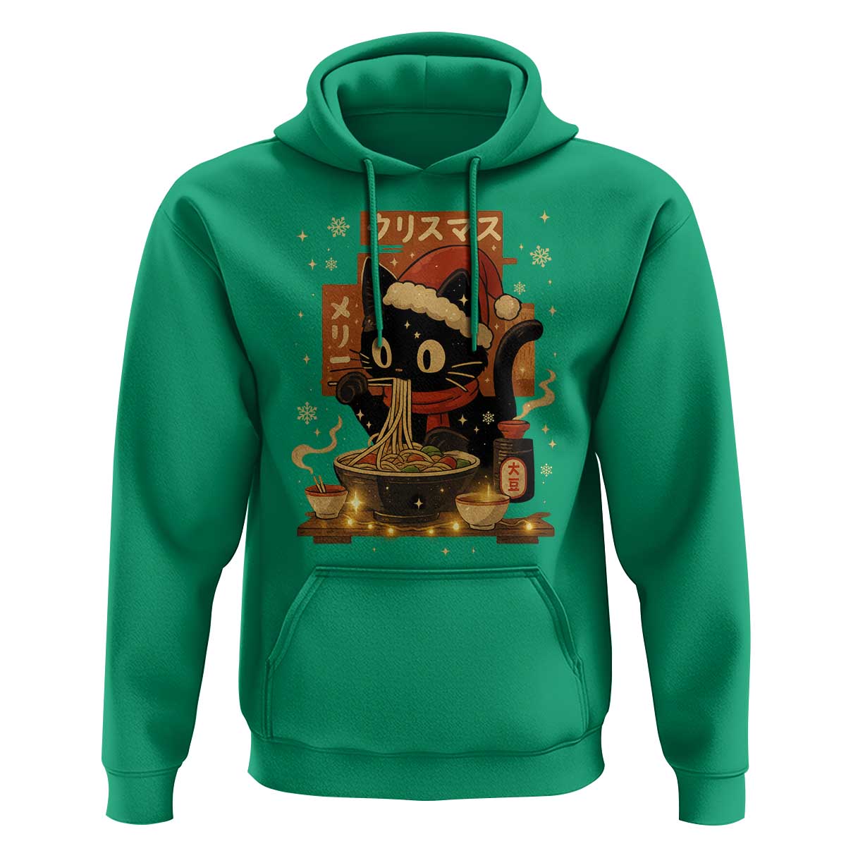Funny Christmas Cat Ramen Hoodie Xmas Japanese Kawaii Anime Cat - Wonder Print Shop