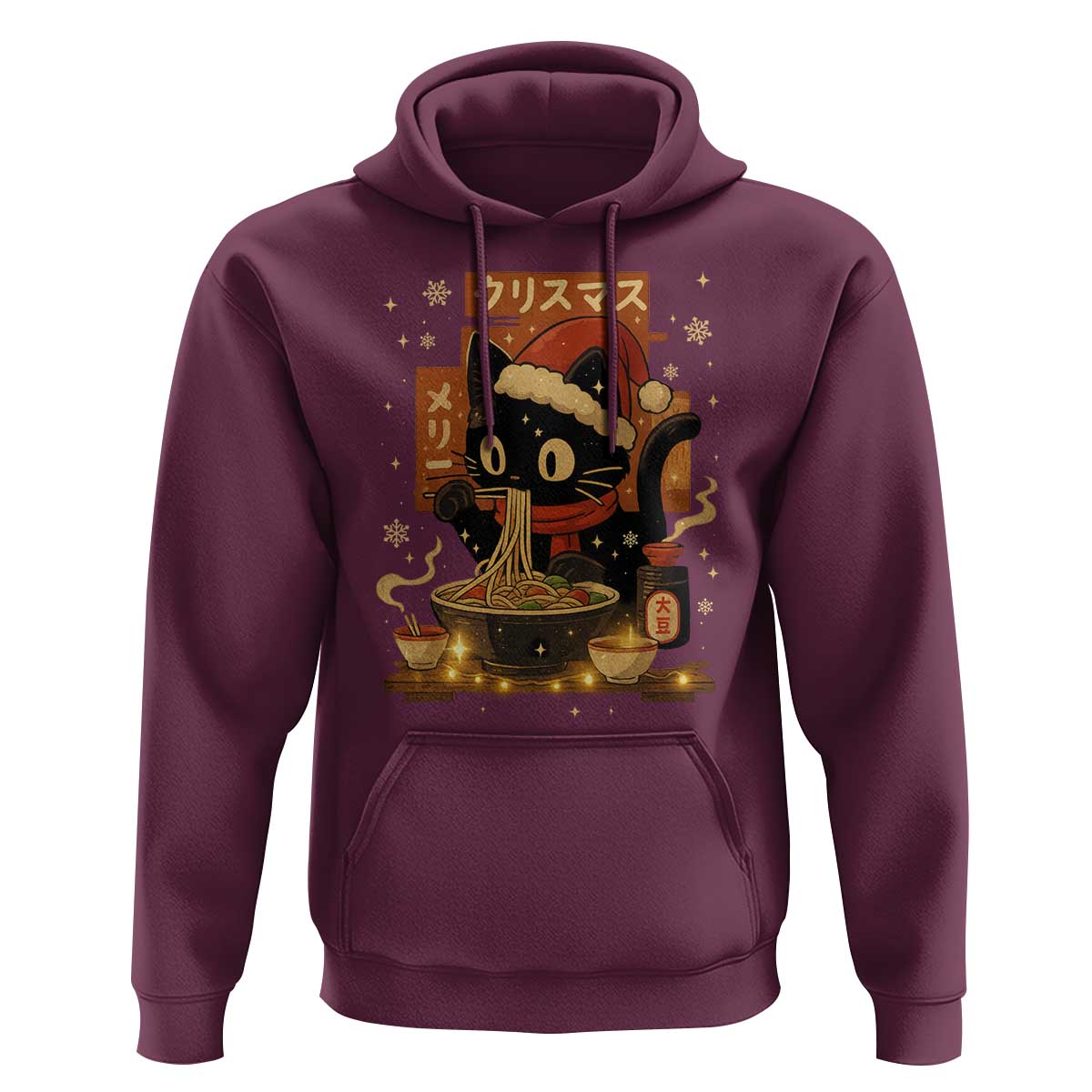 Funny Christmas Cat Ramen Hoodie Xmas Japanese Kawaii Anime Cat - Wonder Print Shop
