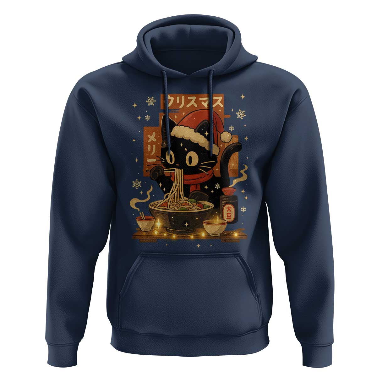 Funny Christmas Cat Ramen Hoodie Xmas Japanese Kawaii Anime Cat - Wonder Print Shop