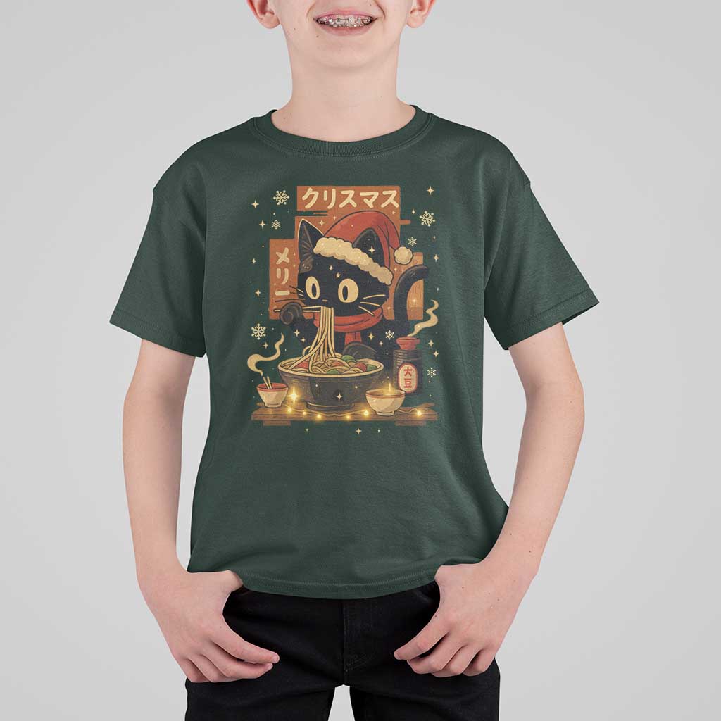 Funny Christmas Cat Ramen T Shirt For Kid Xmas Japanese Kawaii Anime Cat - Wonder Print Shop