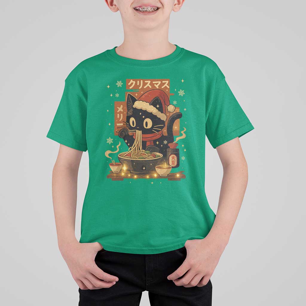 Funny Christmas Cat Ramen T Shirt For Kid Xmas Japanese Kawaii Anime Cat - Wonder Print Shop