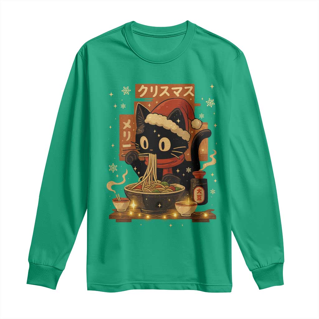 Funny Christmas Cat Ramen Long Sleeve Shirt Xmas Japanese Kawaii Anime Cat - Wonder Print Shop