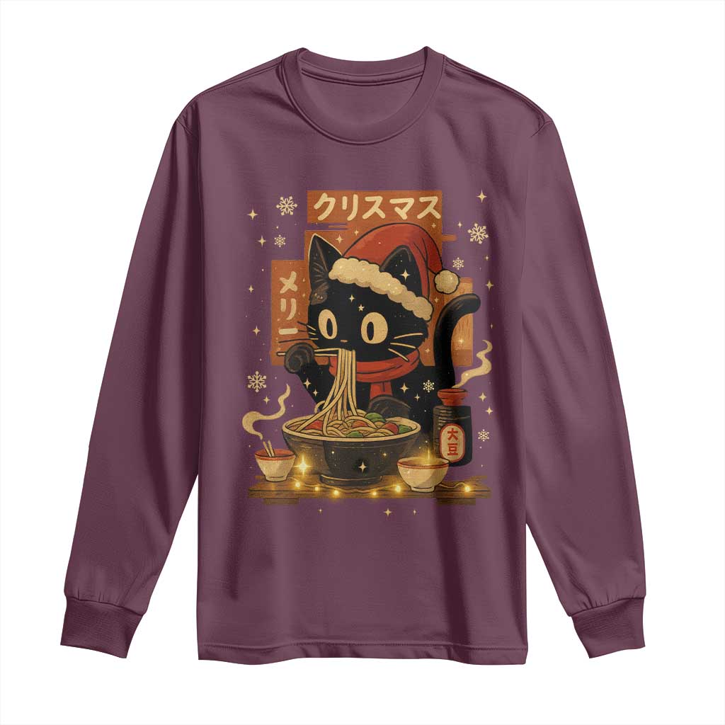 Funny Christmas Cat Ramen Long Sleeve Shirt Xmas Japanese Kawaii Anime Cat - Wonder Print Shop