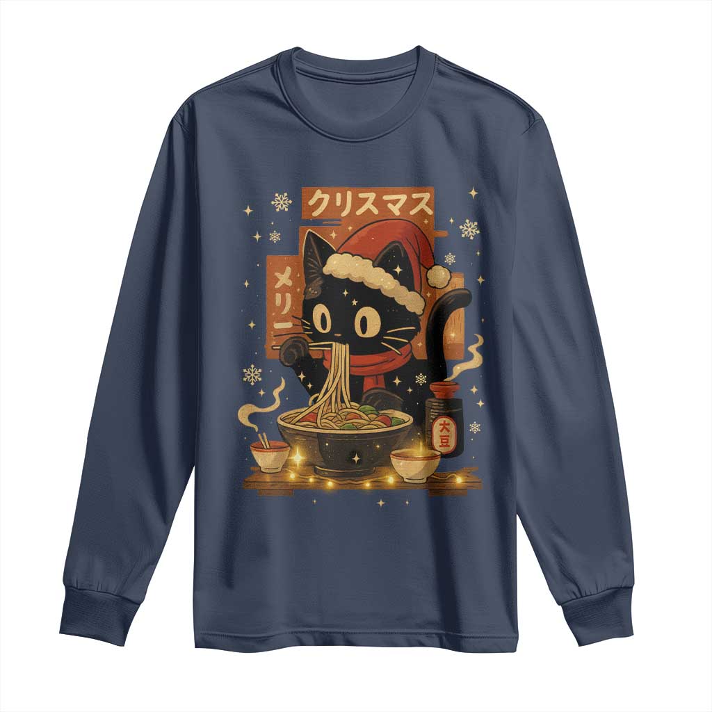 Funny Christmas Cat Ramen Long Sleeve Shirt Xmas Japanese Kawaii Anime Cat - Wonder Print Shop