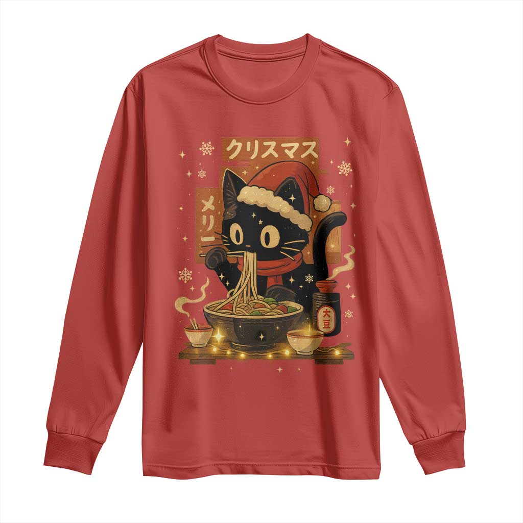Funny Christmas Cat Ramen Long Sleeve Shirt Xmas Japanese Kawaii Anime Cat - Wonder Print Shop