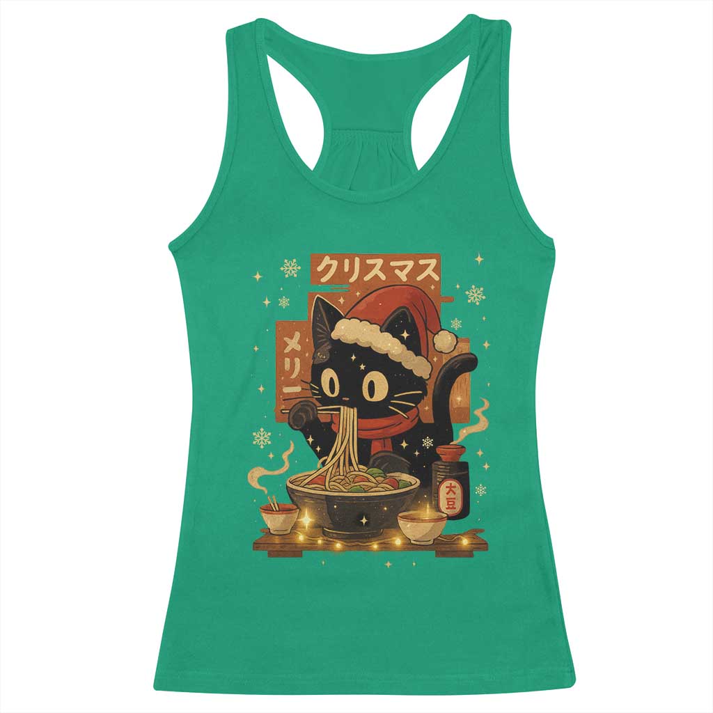 Funny Christmas Cat Ramen Racerback Tank Top Xmas Japanese Kawaii Anime Cat - Wonder Print Shop