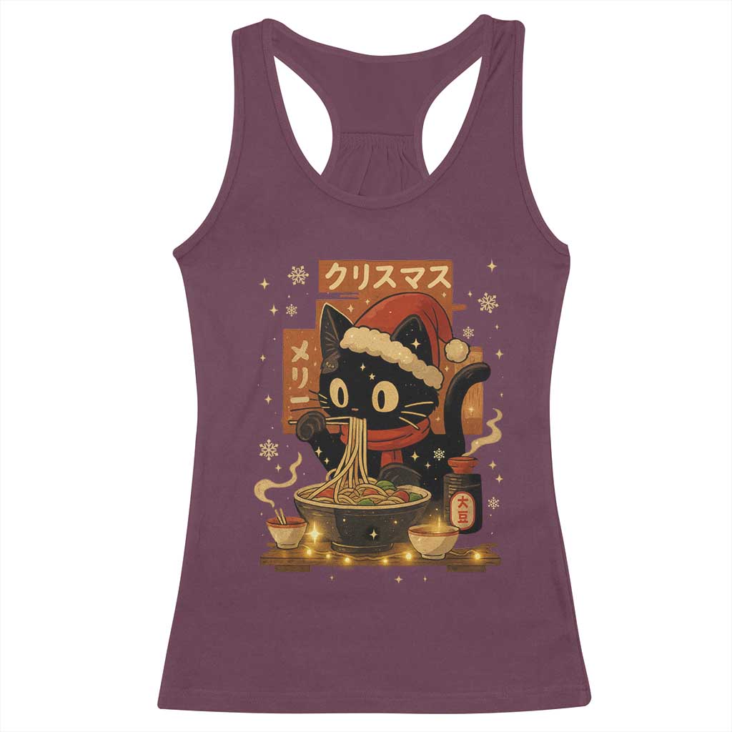 Funny Christmas Cat Ramen Racerback Tank Top Xmas Japanese Kawaii Anime Cat - Wonder Print Shop