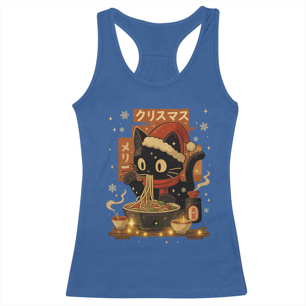 Funny Christmas Cat Ramen Racerback Tank Top Xmas Japanese Kawaii Anime Cat - Wonder Print Shop