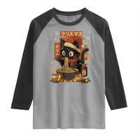 Funny Christmas Cat Ramen Raglan Shirt Xmas Japanese Kawaii Anime Cat - Wonder Print Shop