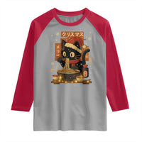 Funny Christmas Cat Ramen Raglan Shirt Xmas Japanese Kawaii Anime Cat - Wonder Print Shop