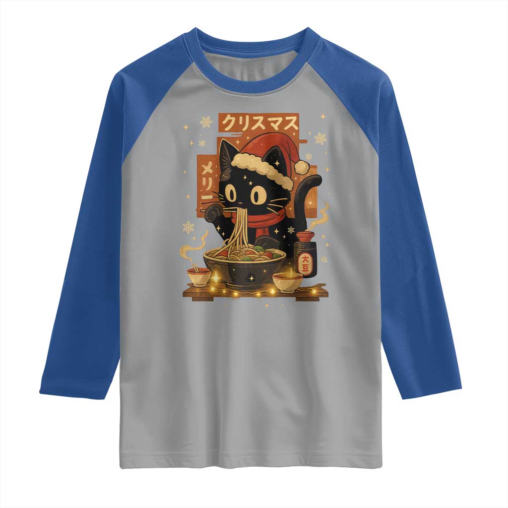 Funny Christmas Cat Ramen Raglan Shirt Xmas Japanese Kawaii Anime Cat - Wonder Print Shop