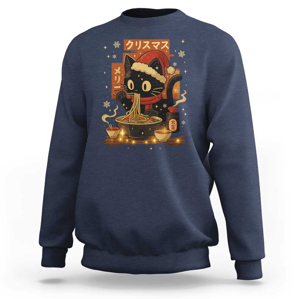 Funny Christmas Cat Ramen Sweatshirt Xmas Japanese Kawaii Anime Cat - Wonder Print Shop