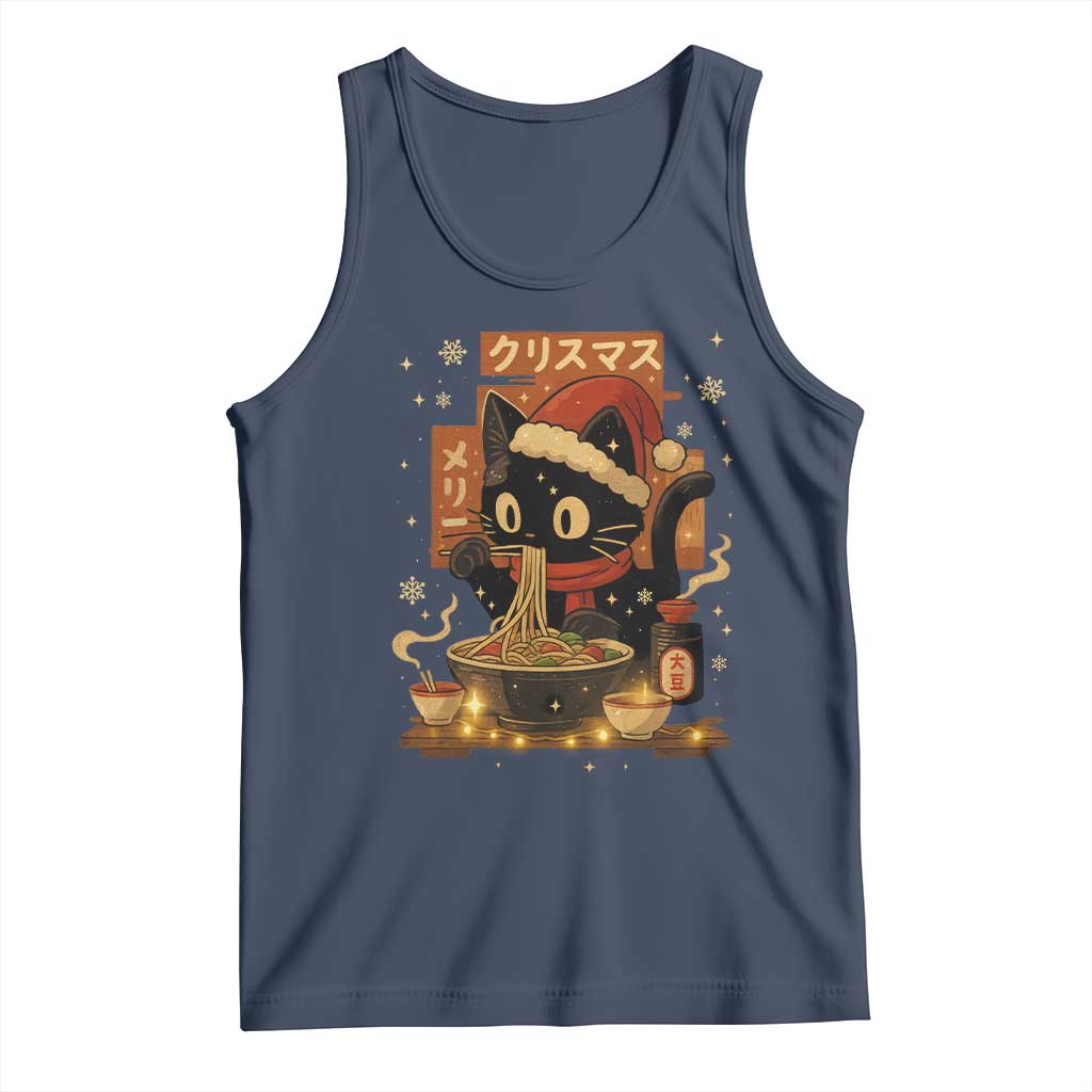 Funny Christmas Cat Ramen Tank Top Xmas Japanese Kawaii Anime Cat - Wonder Print Shop