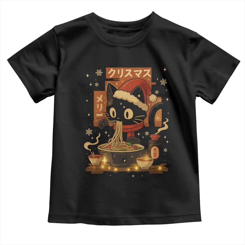 Funny Christmas Cat Ramen Toddler T Shirt Xmas Japanese Kawaii Anime Cat - Wonder Print Shop