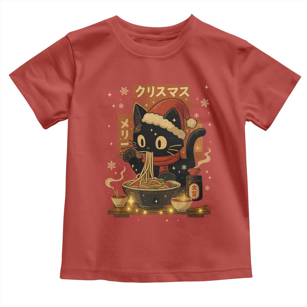 Funny Christmas Cat Ramen Toddler T Shirt Xmas Japanese Kawaii Anime Cat - Wonder Print Shop