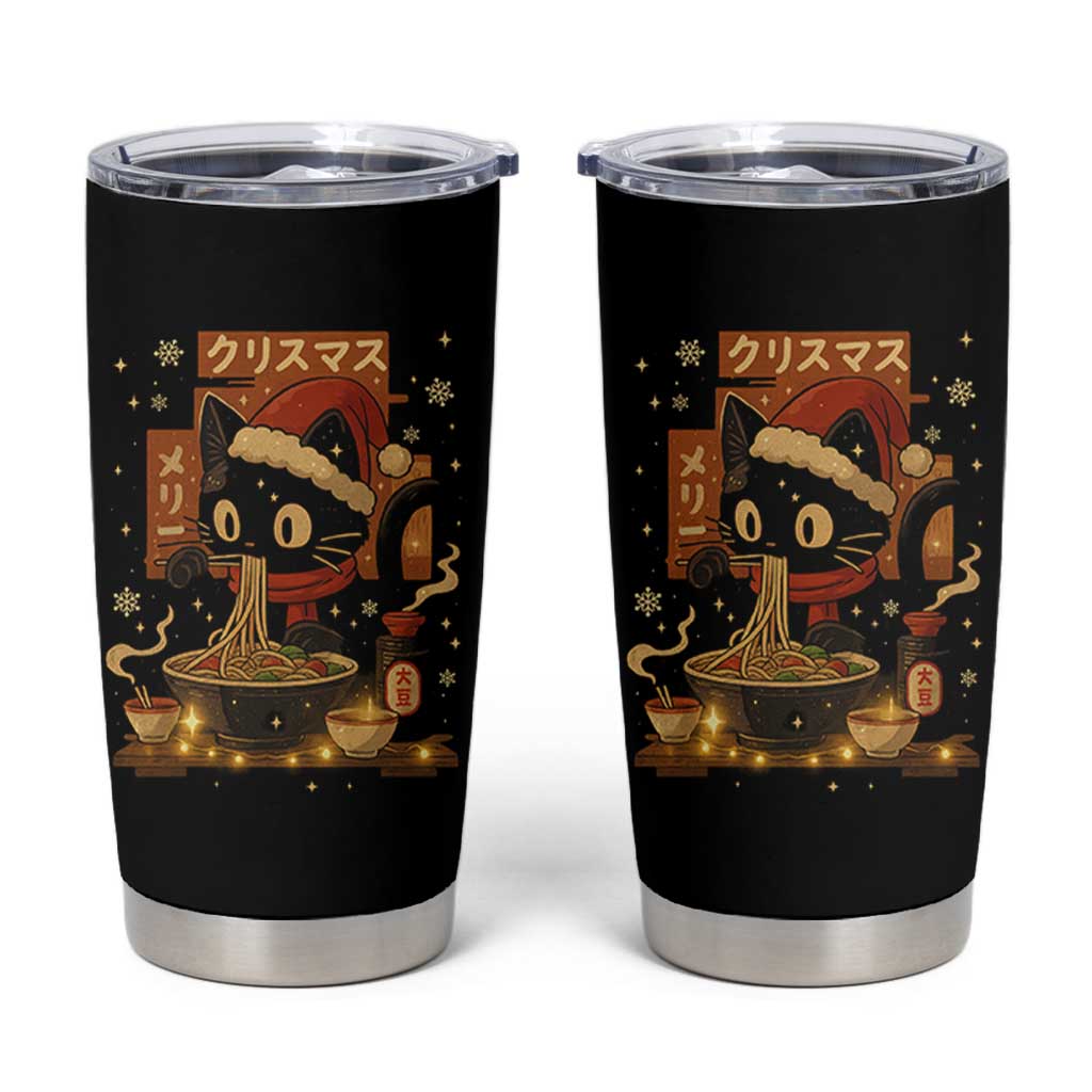 Funny Christmas Cat Ramen Tumbler Cup Xmas Japanese Kawaii Anime Cat - Wonder Print Shop