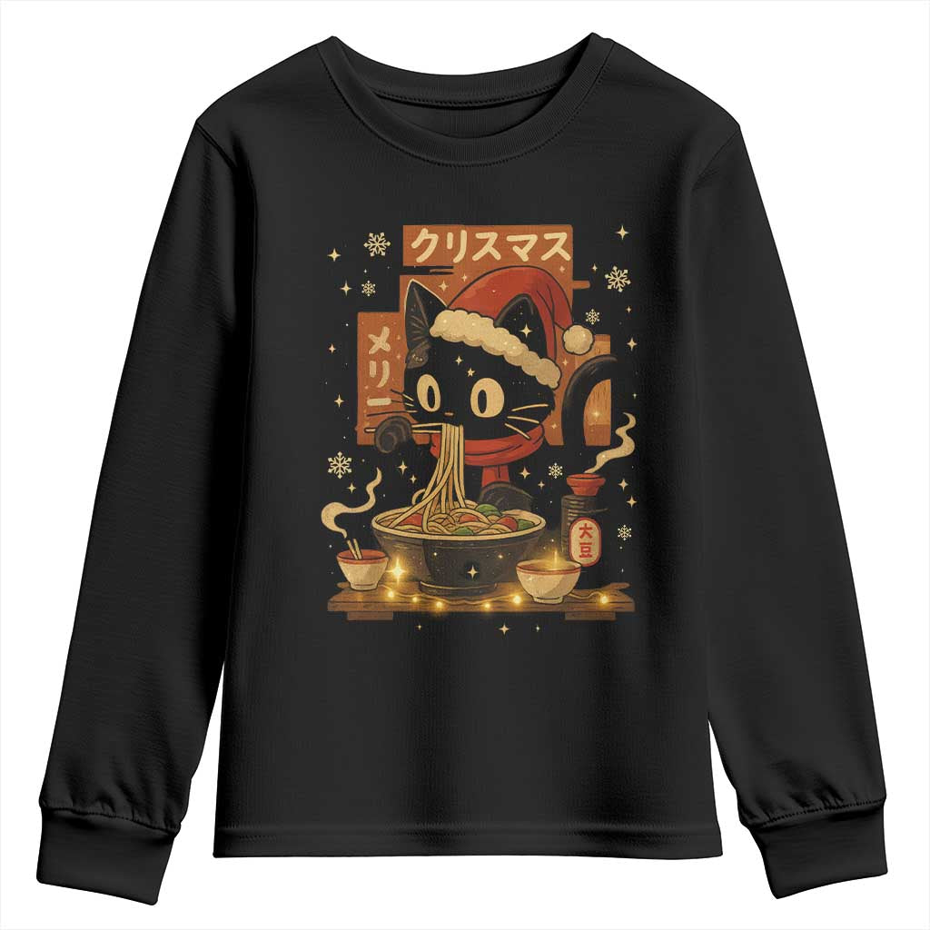 Funny Christmas Cat Ramen Youth Sweatshirt Xmas Japanese Kawaii Anime Cat - Wonder Print Shop