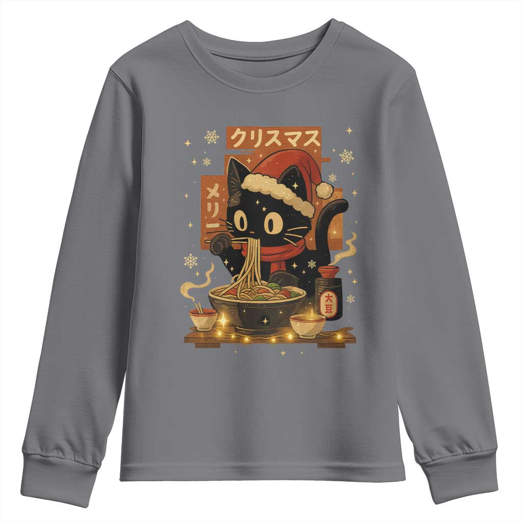 Funny Christmas Cat Ramen Youth Sweatshirt Xmas Japanese Kawaii Anime Cat - Wonder Print Shop