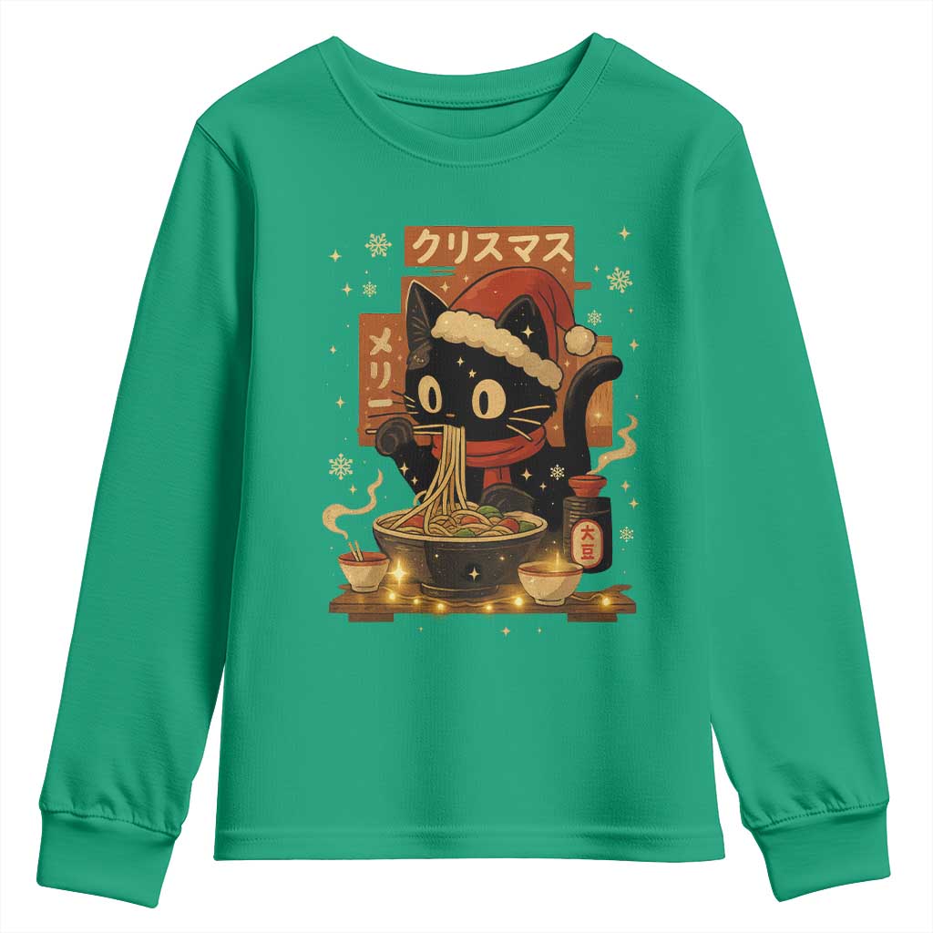Funny Christmas Cat Ramen Youth Sweatshirt Xmas Japanese Kawaii Anime Cat - Wonder Print Shop
