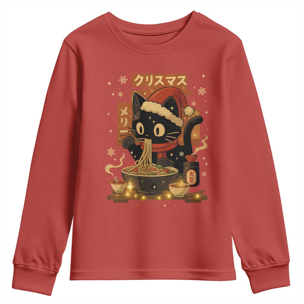 Funny Christmas Cat Ramen Youth Sweatshirt Xmas Japanese Kawaii Anime Cat - Wonder Print Shop