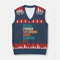 Oh Shit I Picked The Wrong White Elephant Gift V-Neck Knit Sweater Vest Funny Retro Xmas Gift Exchange - Wonder Print Shop