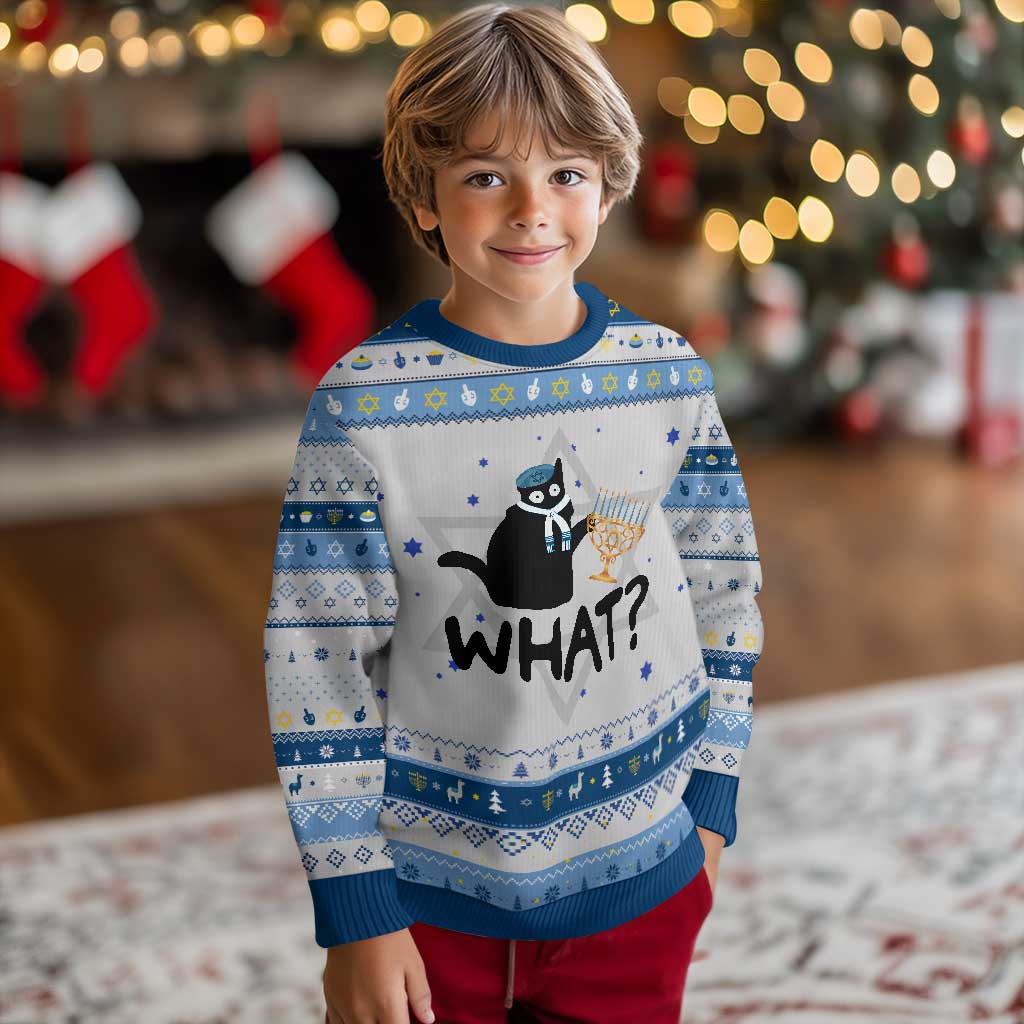 Funny What Chanukah Black Cat Hanukkah Ugly Sweater - Wonder Print Shop