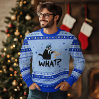 Funny What Chanukah Black Cat Hanukkah Ugly Sweater - Wonder Print Shop