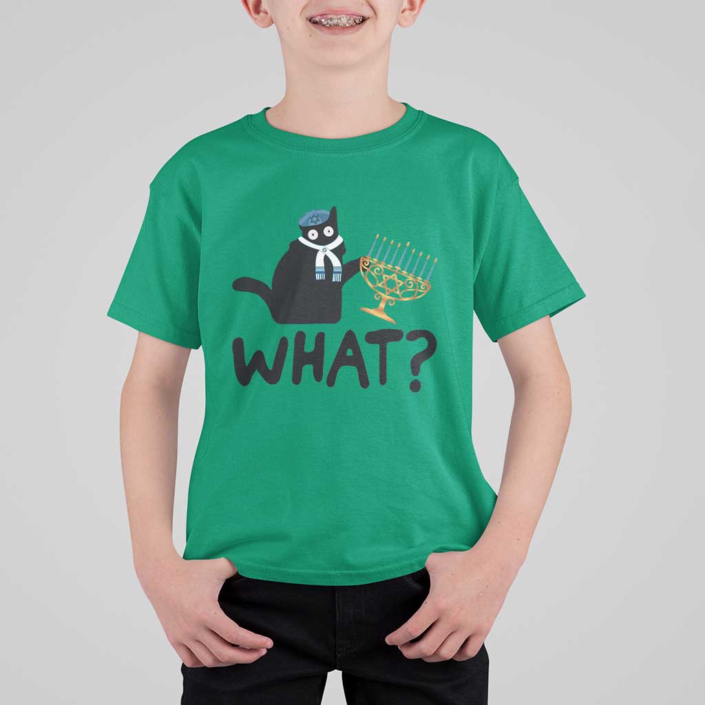 Funny What Hanukkah Black Cat T Shirt For Kid - Wonder Print Shop