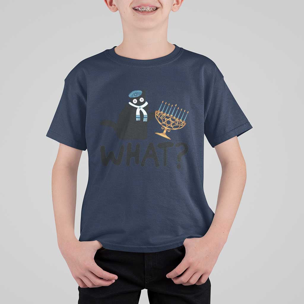 Funny What Hanukkah Black Cat T Shirt For Kid - Wonder Print Shop