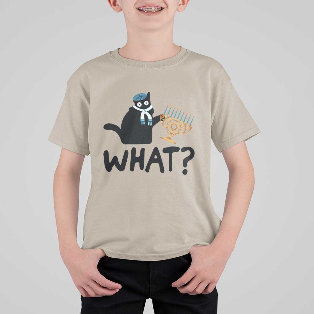 Funny What Hanukkah Black Cat T Shirt For Kid - Wonder Print Shop