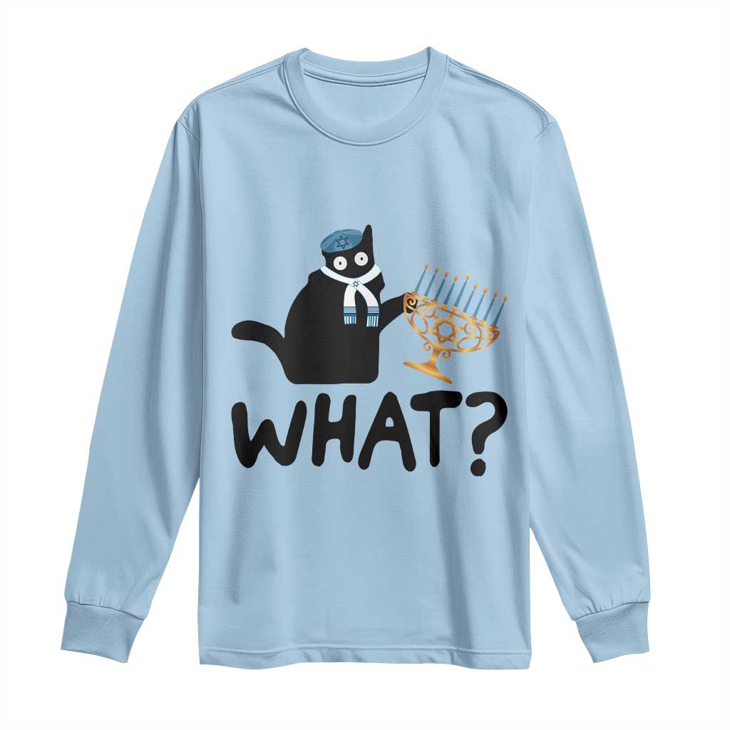 Funny What Hanukkah Black Cat Long Sleeve Shirt