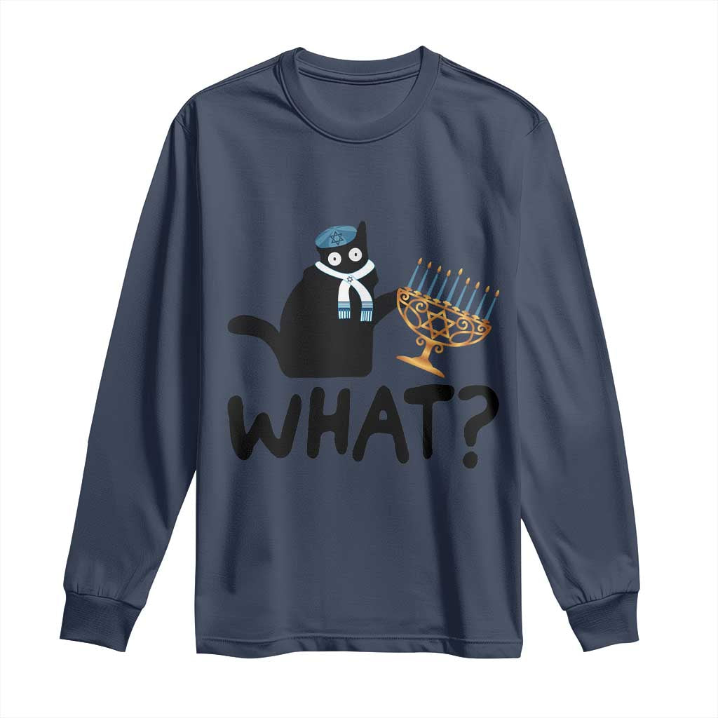 Funny What Hanukkah Black Cat Long Sleeve Shirt