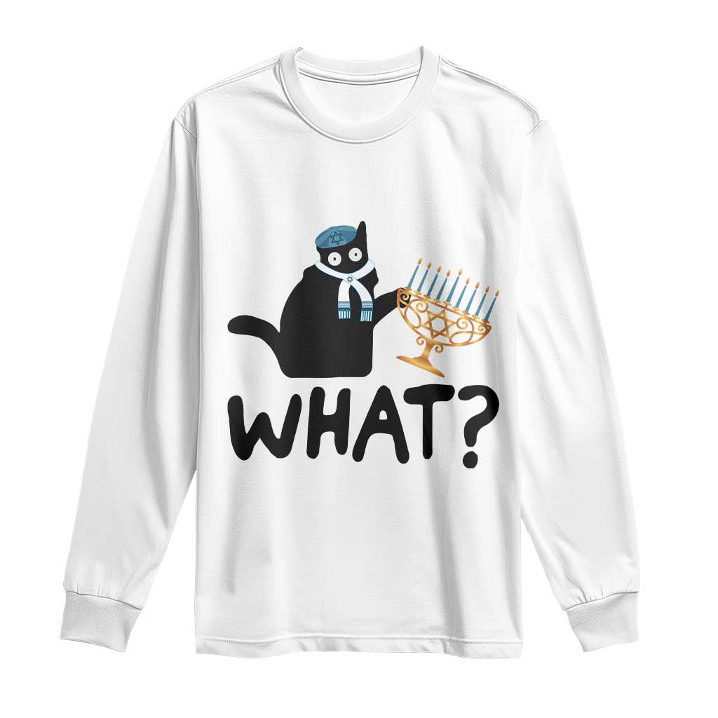 Funny What Hanukkah Black Cat Long Sleeve Shirt