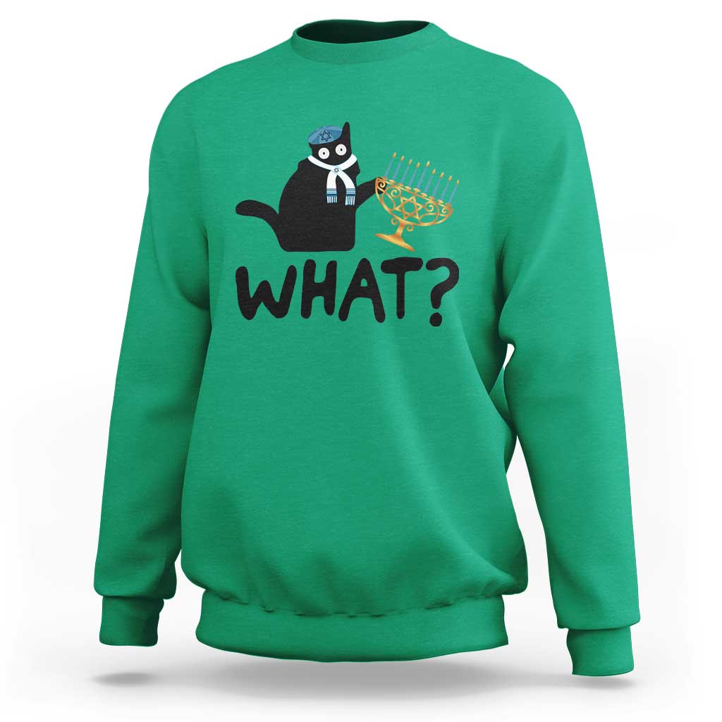 Funny What Hanukkah Black Cat Sweatshirt - Wonder Print Shop