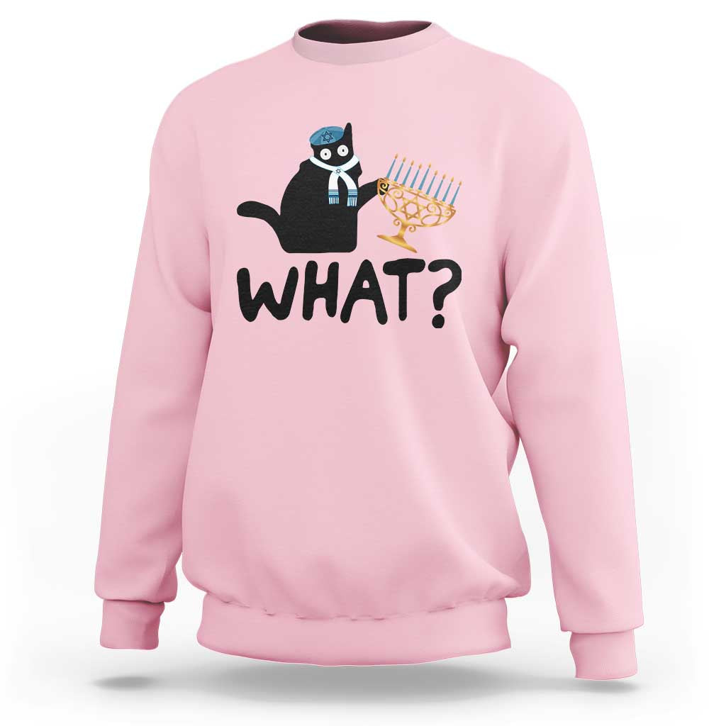 Funny What Hanukkah Black Cat Sweatshirt - Wonder Print Shop