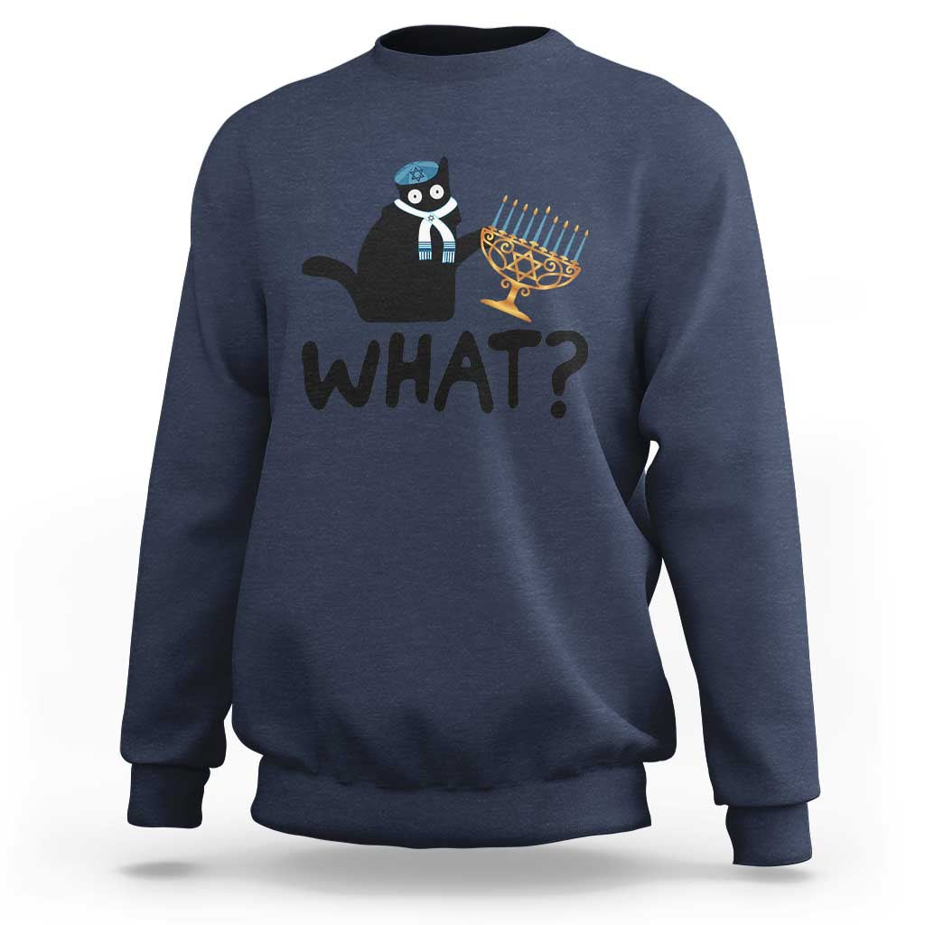 Funny What Hanukkah Black Cat Sweatshirt - Wonder Print Shop
