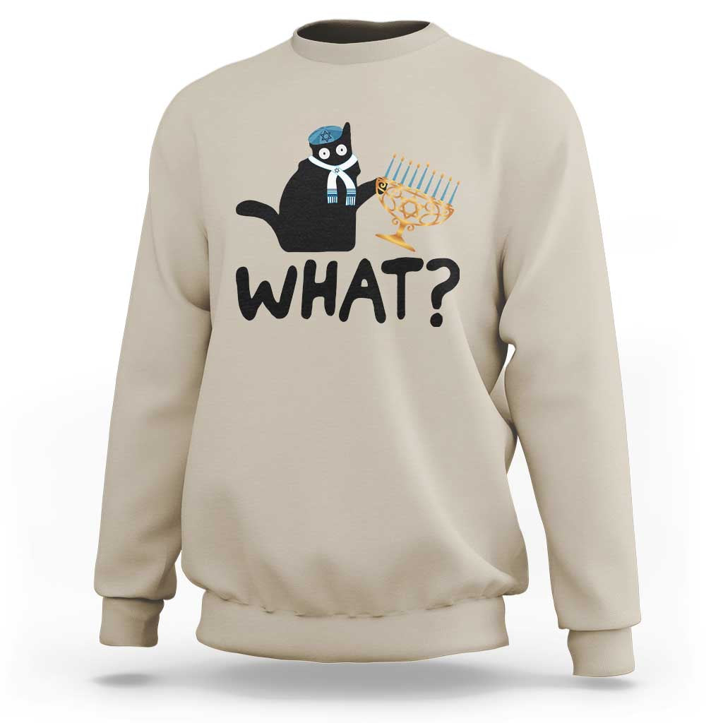 Funny What Hanukkah Black Cat Sweatshirt - Wonder Print Shop