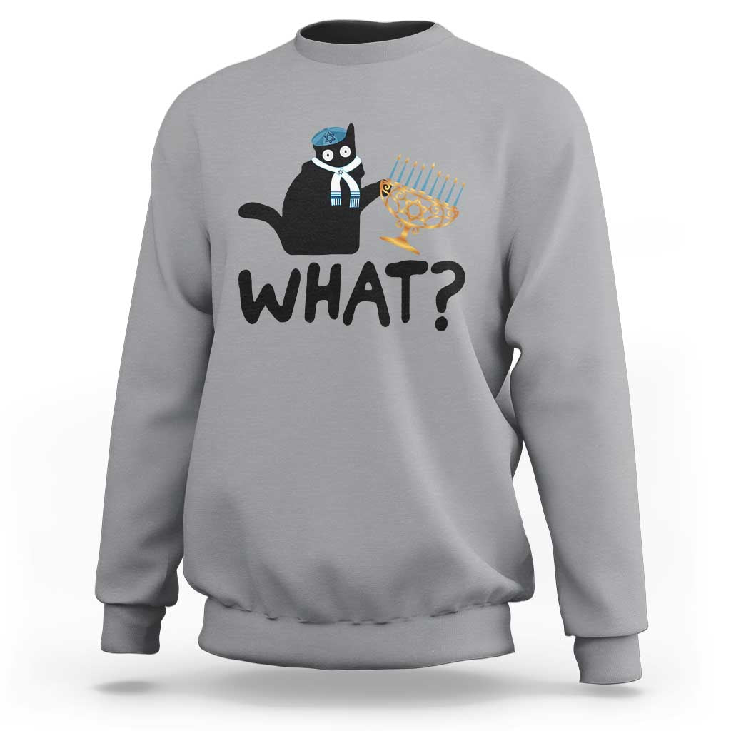 Funny What Hanukkah Black Cat Sweatshirt - Wonder Print Shop