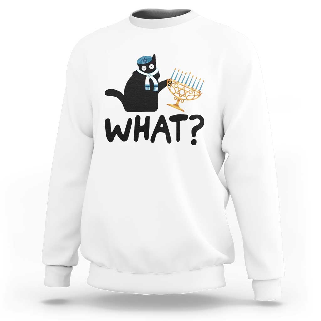 Funny What Hanukkah Black Cat Sweatshirt - Wonder Print Shop