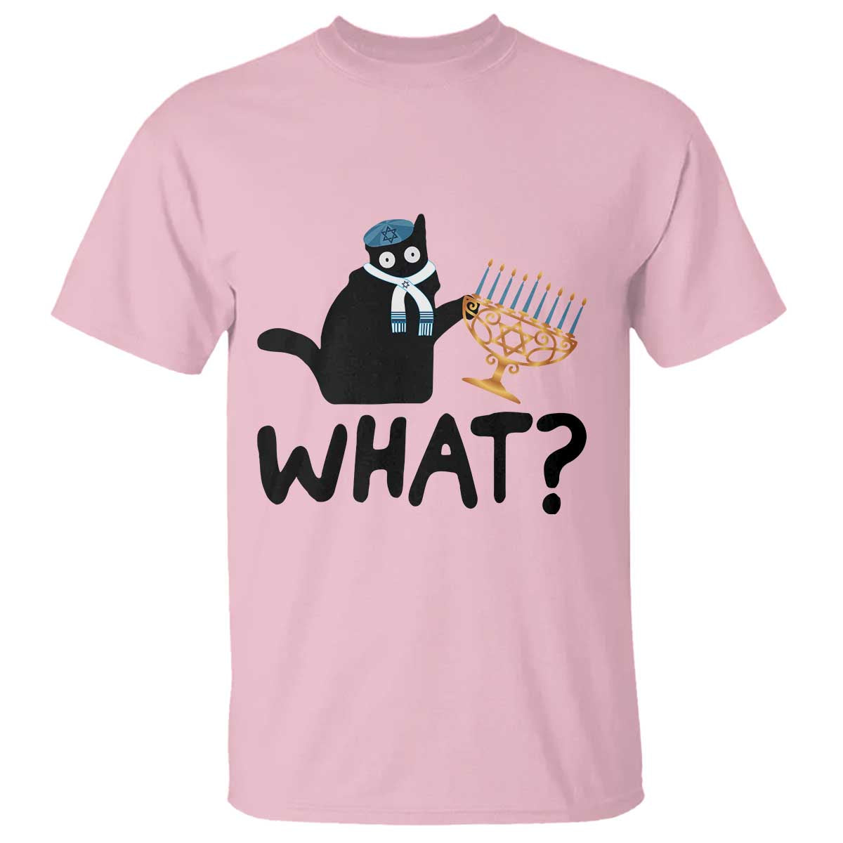 Funny What Hanukkah Black Cat T Shirt - Wonder Print Shop