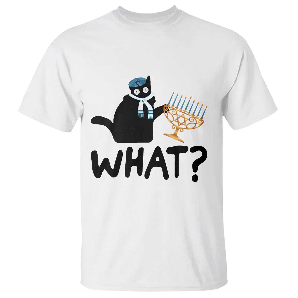 Funny What Hanukkah Black Cat T Shirt - Wonder Print Shop